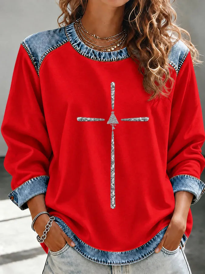 Women's Christmas Cross Printed Sweatshirt