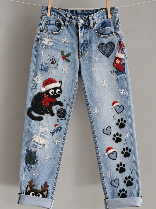 Women's Christmas Printed Casual Jeans