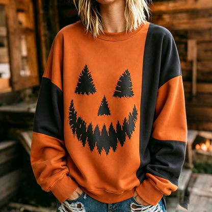 Women's Retro Halloween Spooky Face Printed Patterns Casual Sweatshirt