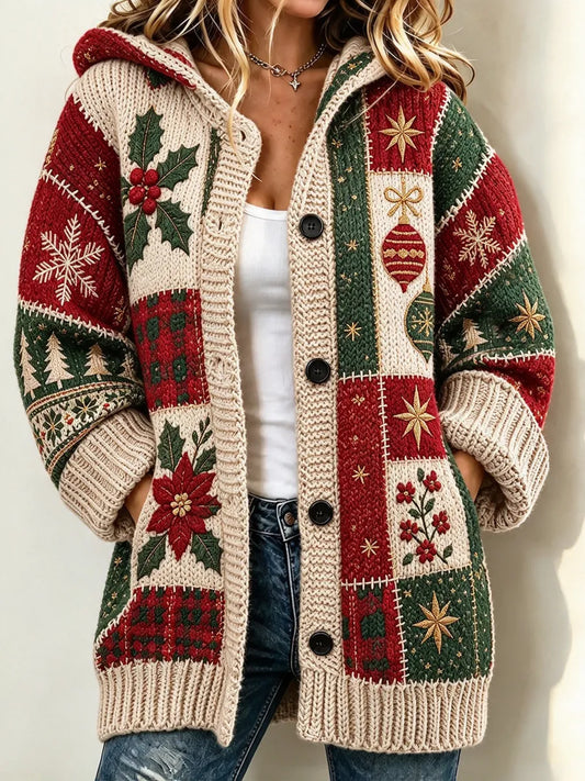 Women'S Christmas Patchwork Color Block Floral Top