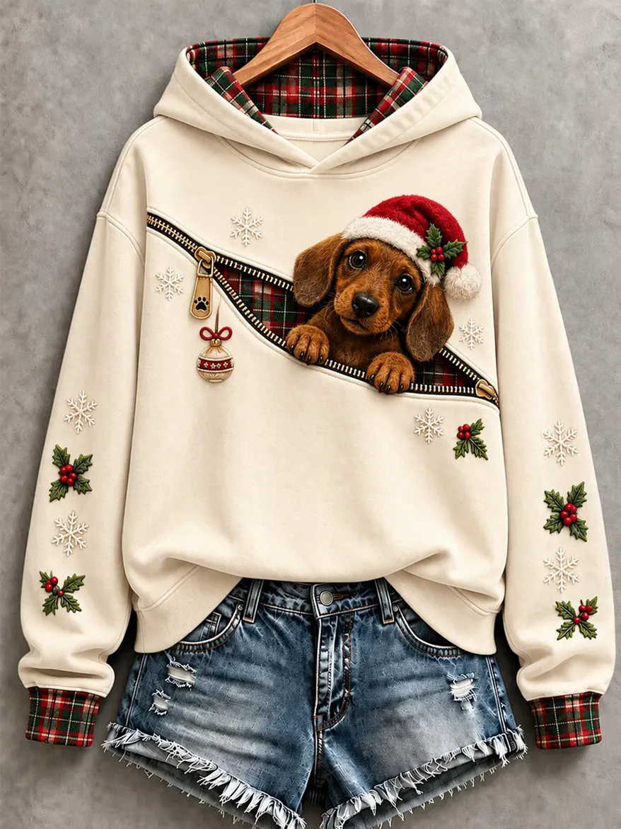 Women'S Christmas Casual Print  Hooded Sweatshirt