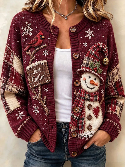 Ladies' Christmas Animal Pattern Casual Cardigan