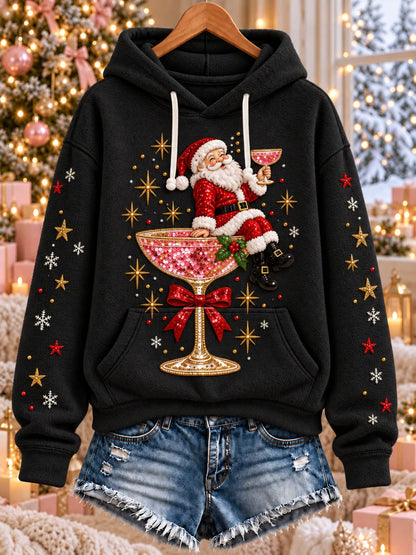 Women'S Christmas Themed Printed Flannel Hoodie