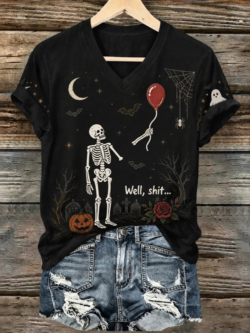 Men's Vintage Skeleton Lost Balloon Well Shit Funny Skeleton Graphic Print Casual T-shirt