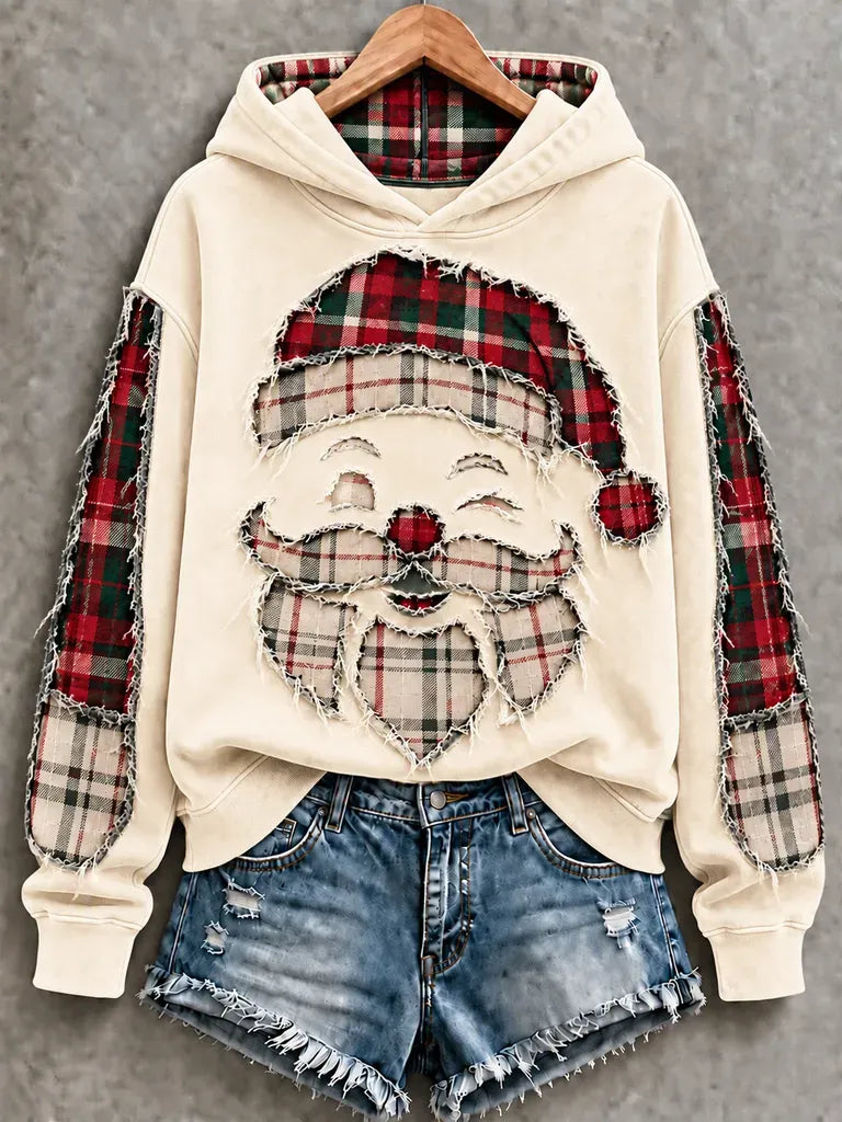 ✨Early Bird Christmas | Buy 3, Get 20% Off the Lowest-Priced Item✨Vintage Green Buffalo Plaid Distressed Santa Christmas Hoodie
