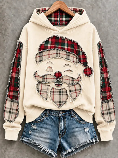 ✨Early Bird Christmas | Buy 3, Get 20% Off the Lowest-Priced Item✨Vintage Green Buffalo Plaid Distressed Santa Christmas Hoodie