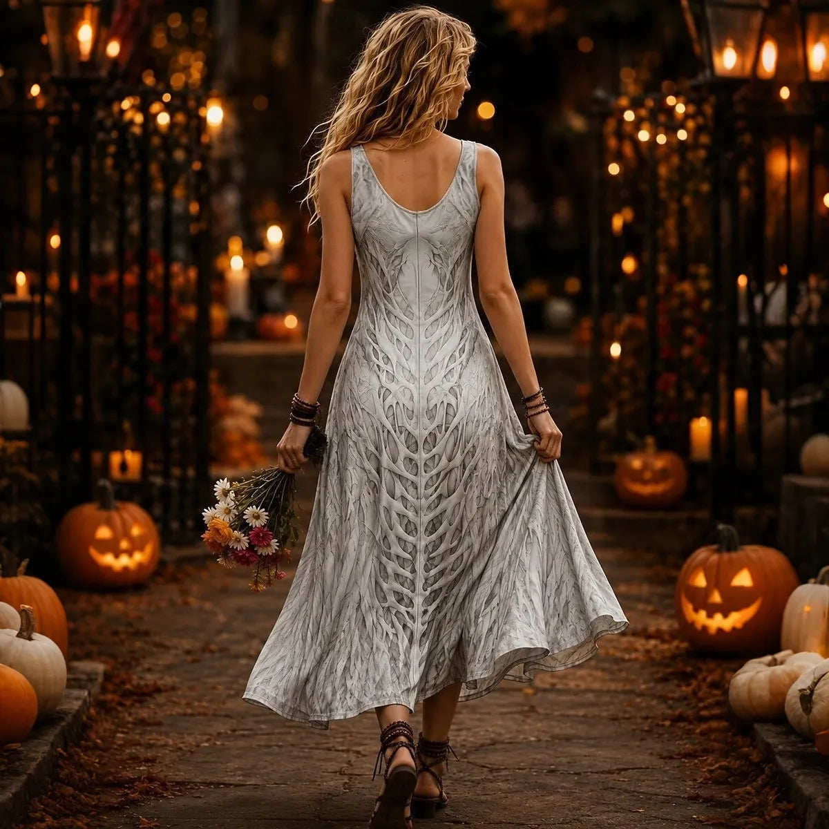 Women's Retro Skull Art 3d Printing Halloween Sleeveless Dress