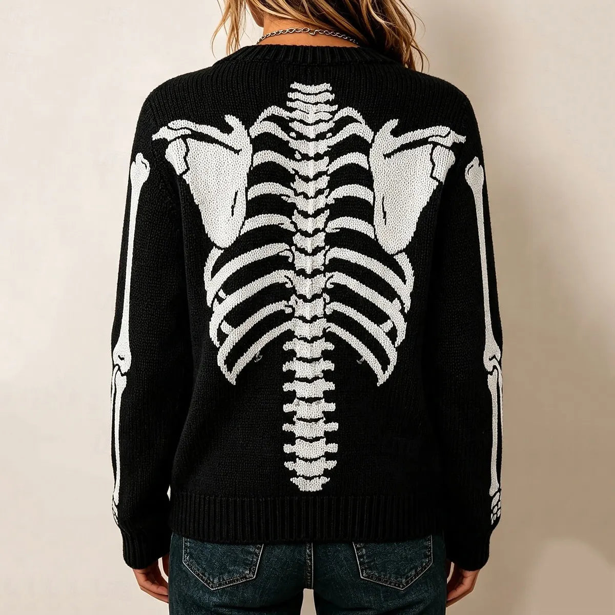 Women's Halloween Skull Graphics Knit Button Cardigan