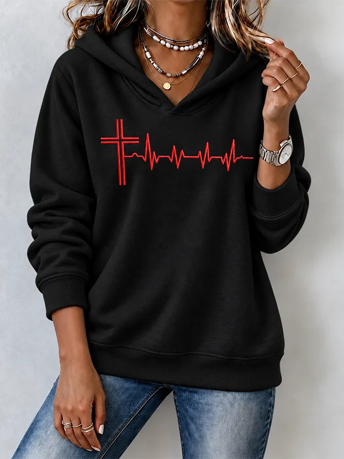 Women'S Faith Cross Printed Hoodie