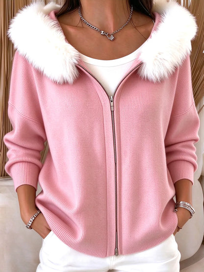 Women’s Christmas-Themed Knitted Zip-Up Cardigan