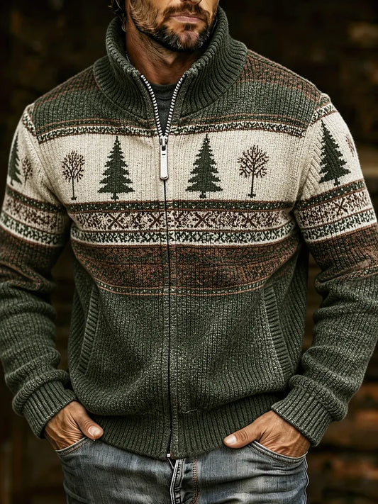 Men'S Christmas Printed Jacquard Knitted Zipper