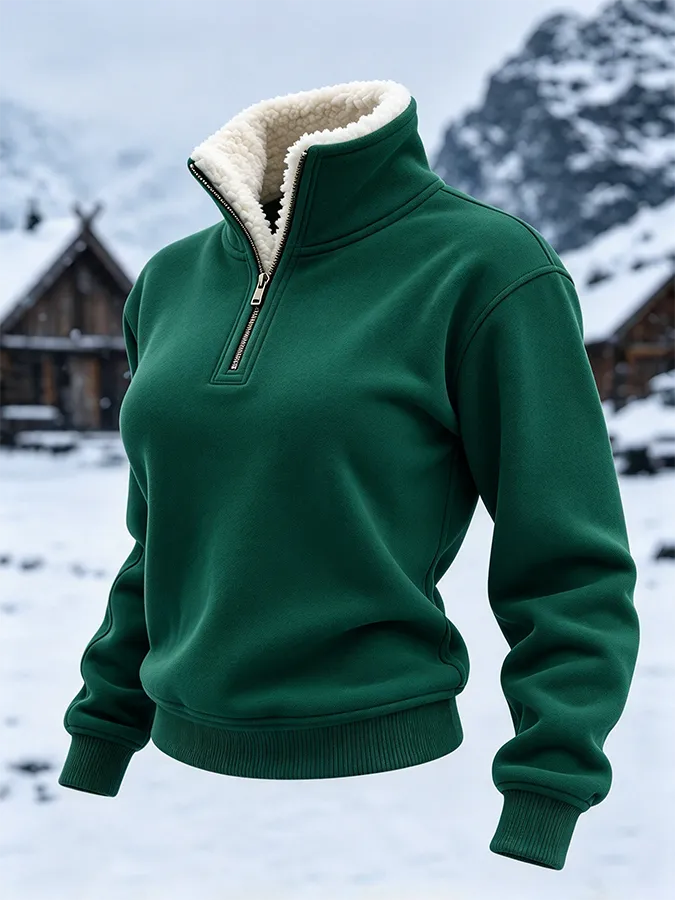 Women'S Solid Color Plush Collar Sports Shirt