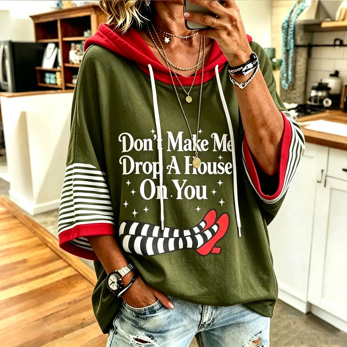 Women's Retro Halloween Striped Print Casual Hoodie
