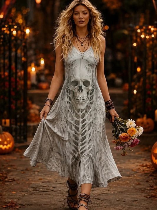 Women's Retro Skull Art 3d Printing Halloween Sleeveless Dress