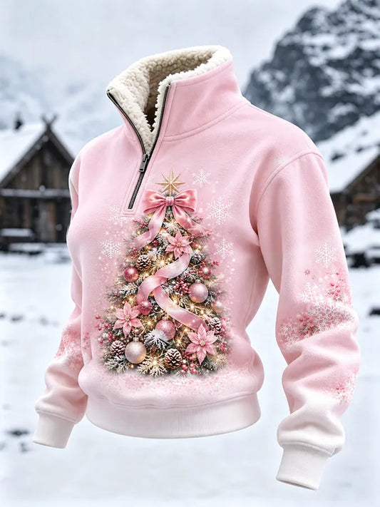 Women's Christmas Stand-Up Collar Fleece Sweater