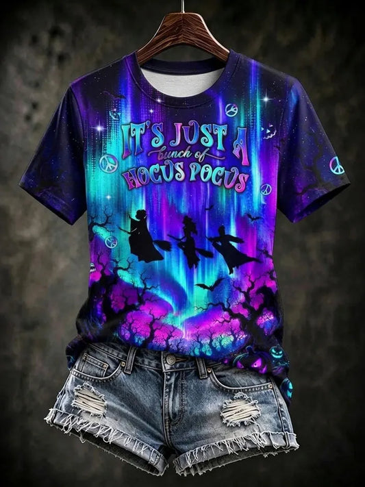 It's Just A Bunch Of Hocus Pocus Women's Retro Halloween Print Casual T-shirt