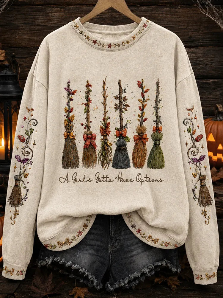 Women's Halloween Witch Art Print Casual Sweatshirt