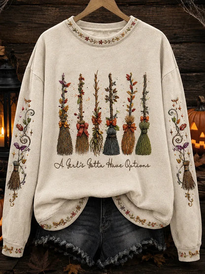 Women's Halloween Witch Art Print Casual Sweatshirt
