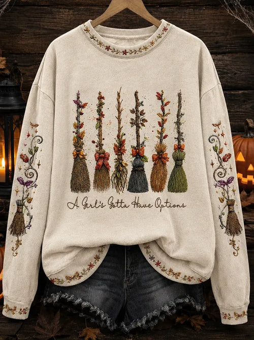 Women's Halloween Witch Art Print Casual Sweatshirt