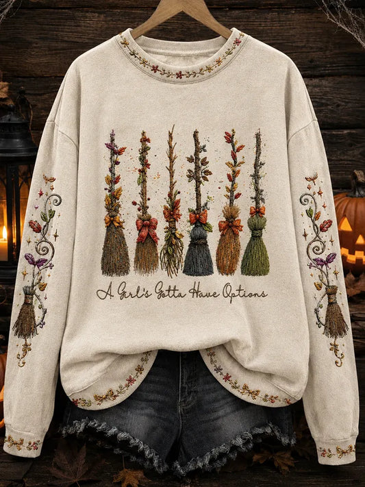Women's Halloween Witch Art Print Casual Sweatshirt