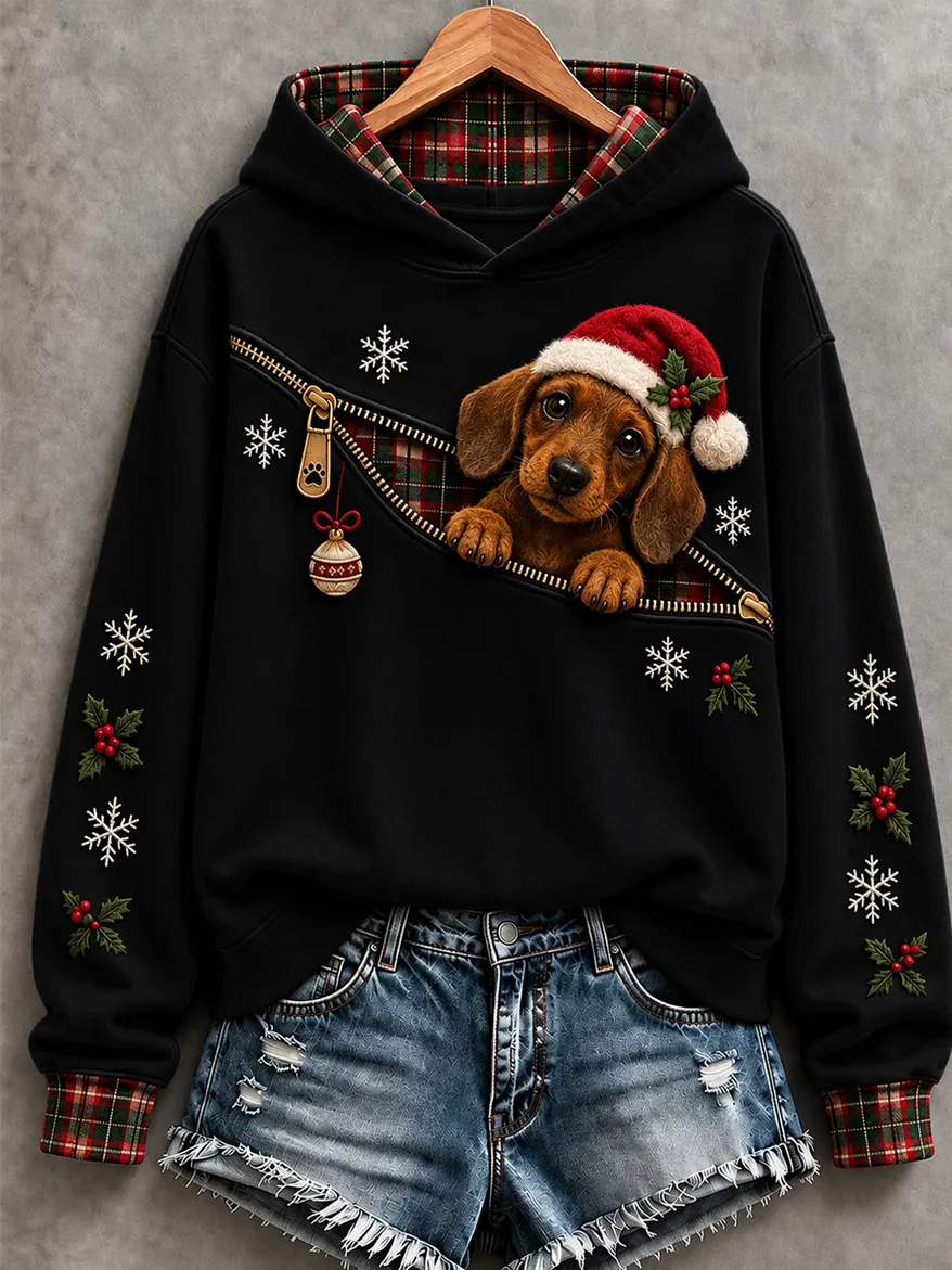 Women'S Christmas Casual Print  Hooded Sweatshirt