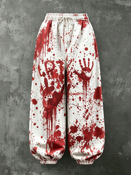 Women's Halloween Bloodstain Help Print Loose Pants