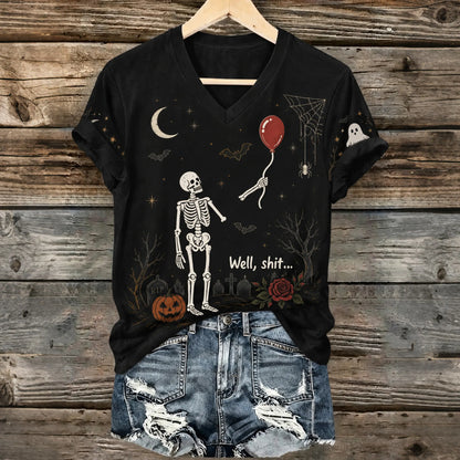 Men's Vintage Skeleton Lost Balloon Well Shit Funny Skeleton Graphic Print Casual T-shirt