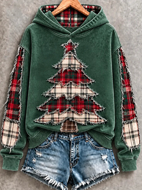 Women's Christmas Tree Hooded Long-Sleeve Sweatshirt