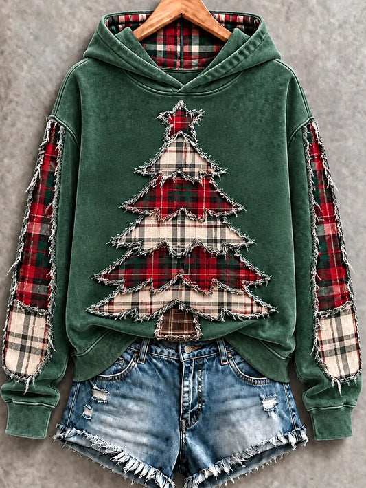 Women's Christmas Tree Hooded Long-Sleeve Sweatshirt