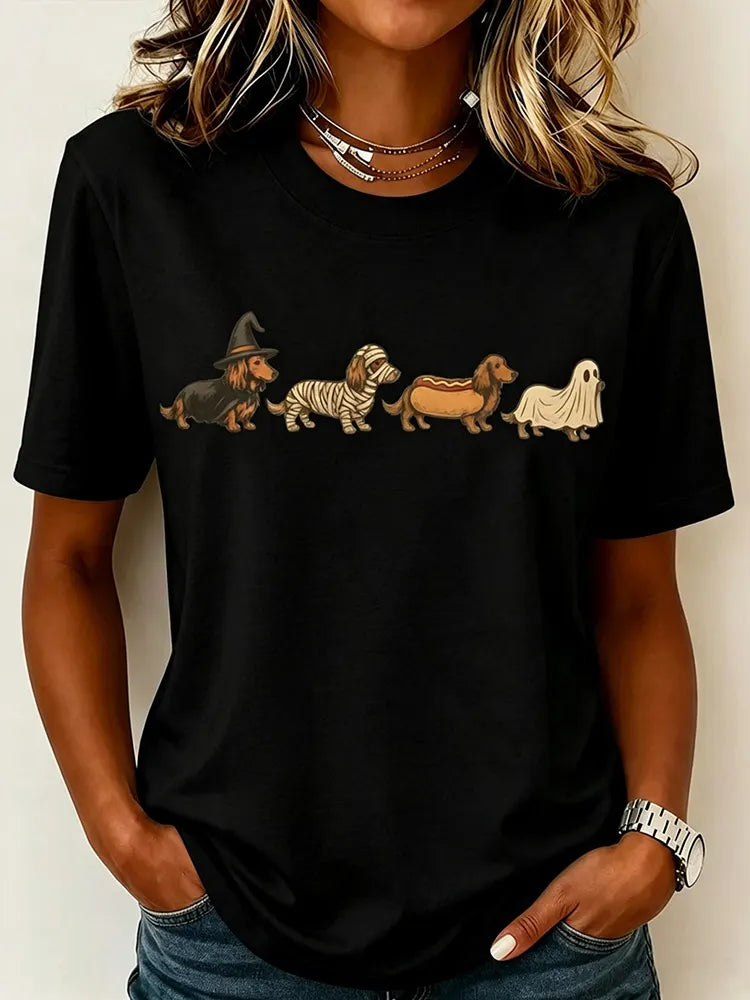 Women's Halloween Dog Print Casual T-shirt