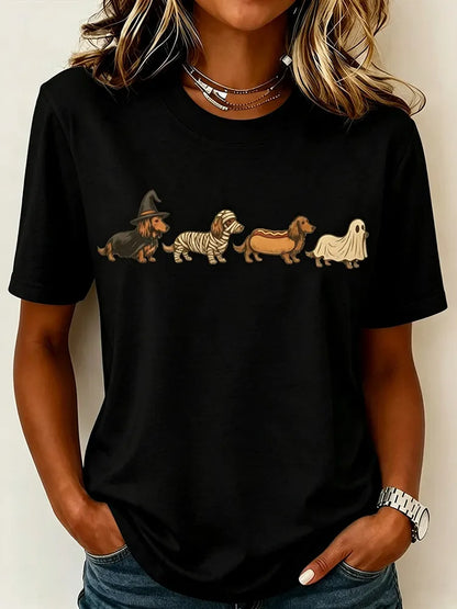 Women's Halloween Dog Print Casual T-shirt