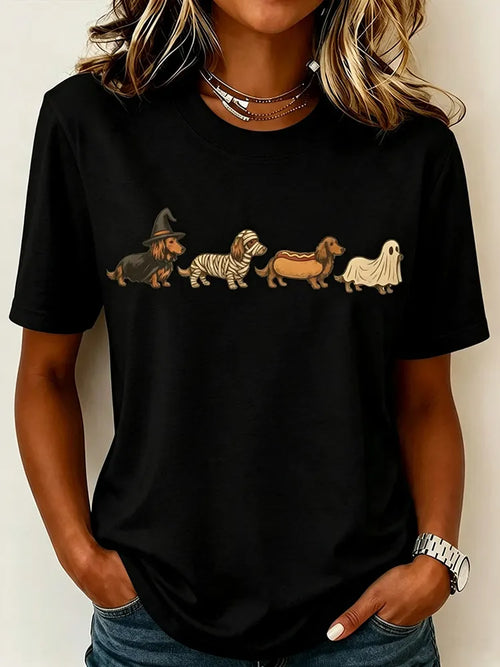 Women's Halloween Dog Print Casual T-shirt