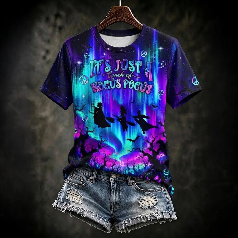 It's Just A Bunch Of Hocus Pocus Women's Retro Halloween Print Casual T-shirt