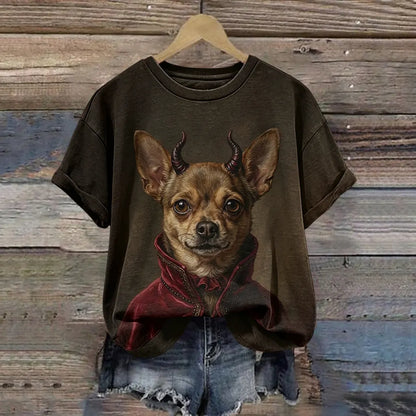 Women's Retro Halloween Funny Dog Pattern Casual T-shirt