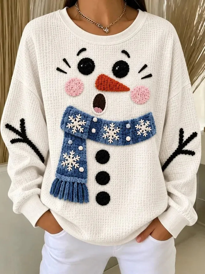 Women's cSnowman Face and Scarf Print Sweatshirt