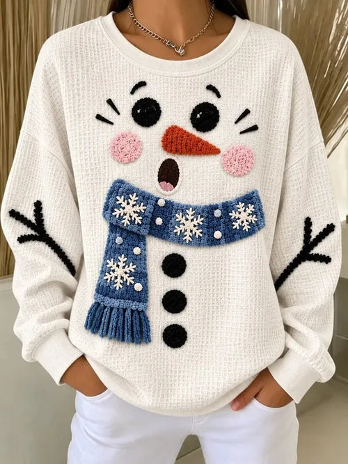 Women's cSnowman Face and Scarf Print Sweatshirt