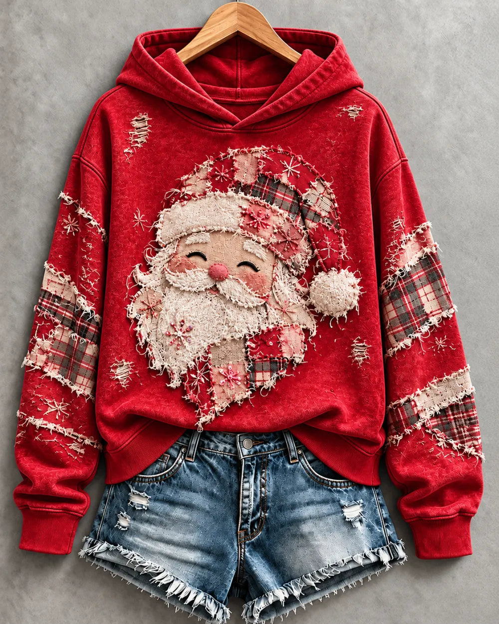 Women's Pink Santa Patchwork Art Hoodie