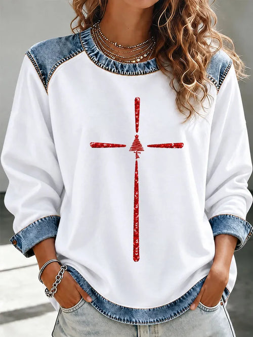 Women's Christmas Cross Printed Sweatshirt