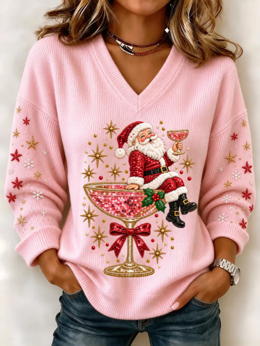 Women'S Christmas-Print Knit Long Sleeve Top