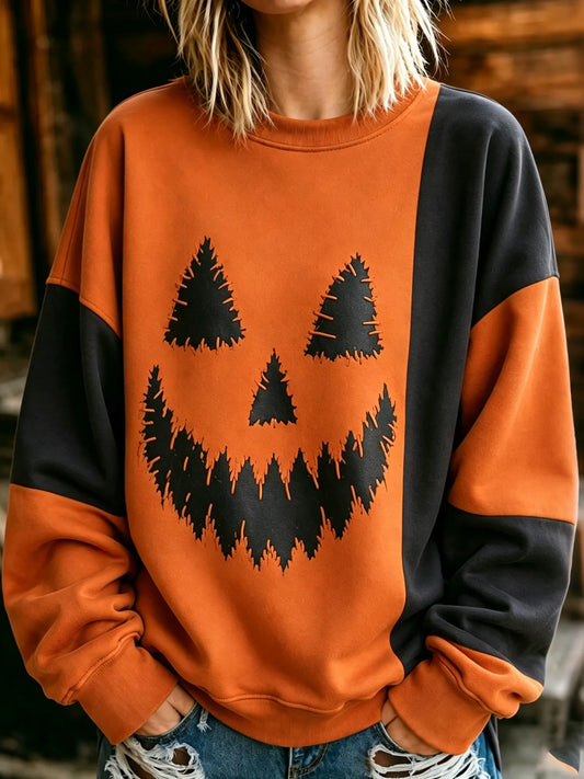 Women's Retro Halloween Spooky Face Printed Patterns Casual Sweatshirt