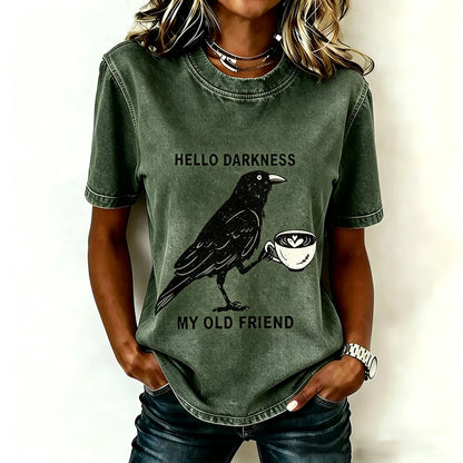 Hello, Darkness, My Old Friend Halloween Print Crew Neck T-shirt