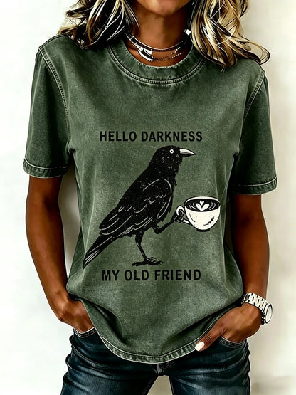 Hello, Darkness, My Old Friend Halloween Print Crew Neck T-shirt
