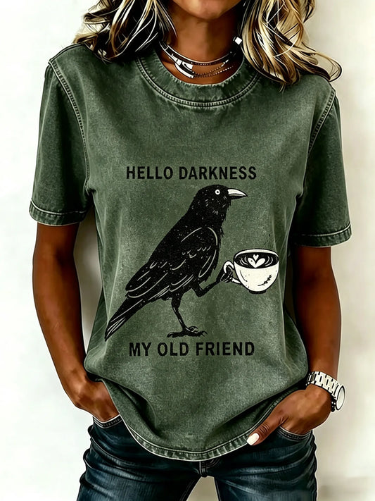 Hello, Darkness, My Old Friend Halloween Print Crew Neck T-shirt
