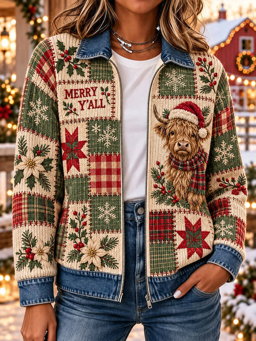 Women's  Patchwork Knitted Zipper cardigan