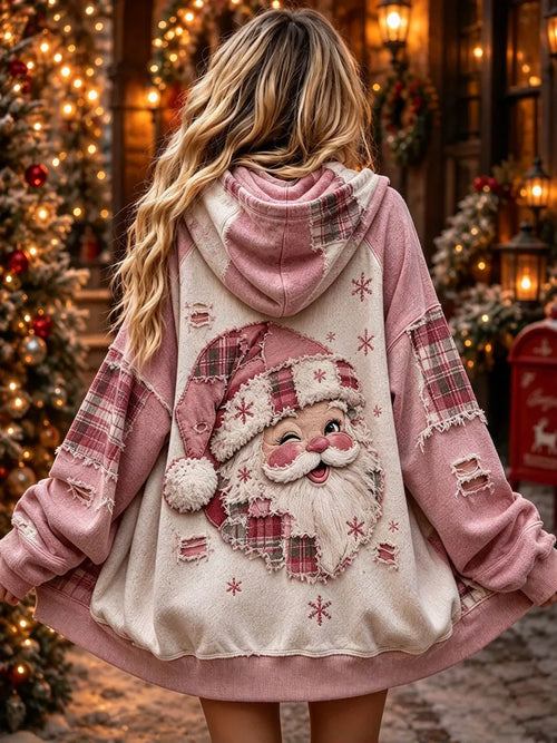 Ladies' Christmas Patchwork Pattern Retro Top