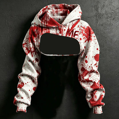 Women's Retro Halloween Bloodstain Help Handprint Print Hoodie Two-piece Set