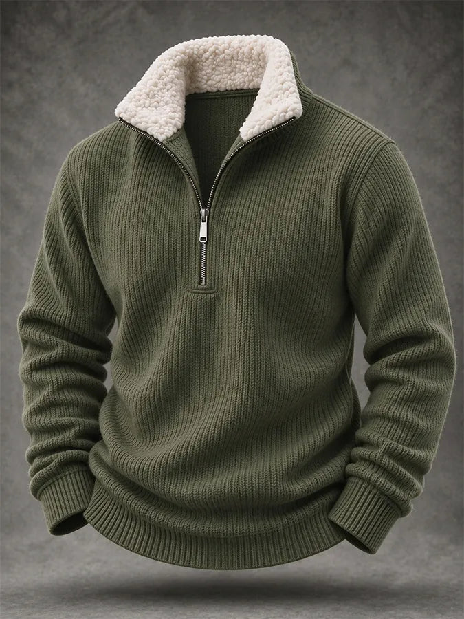 Men'S Casual Woven Zipper Wool Collar Sportswear