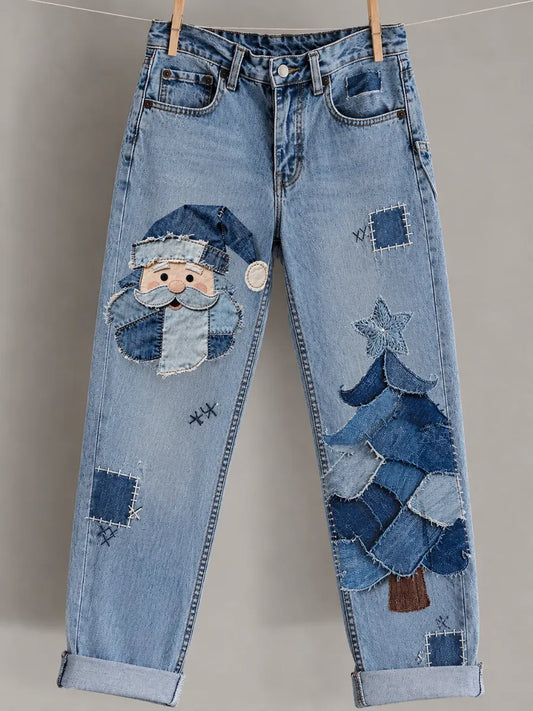 Women's Christmas Printed Casual Jeans