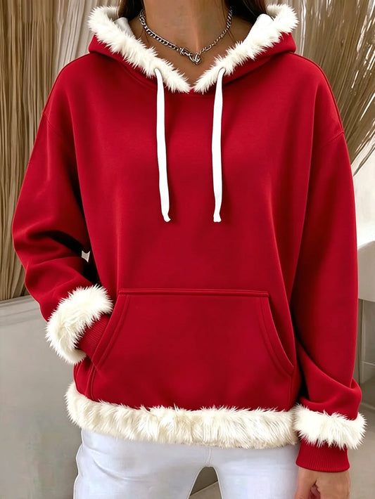 Women's Christmas-themed plush hooded sweatshirt