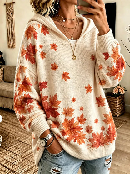 Women’s Autumn Maple Leaf Pattern Hoodie Sweater